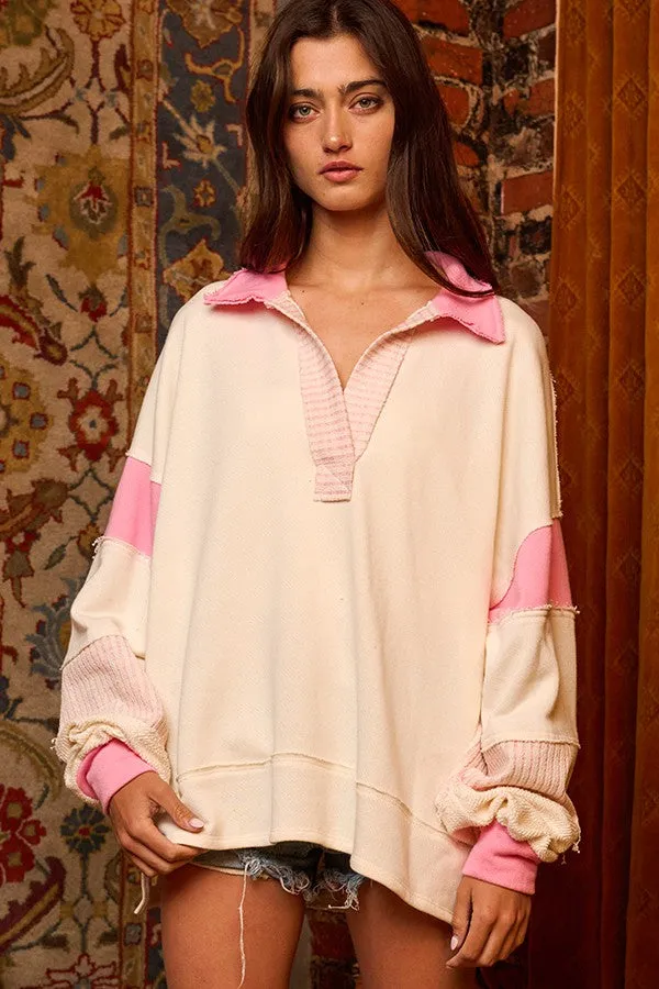 Tessa Terry Knit Top - Pink/Ivory