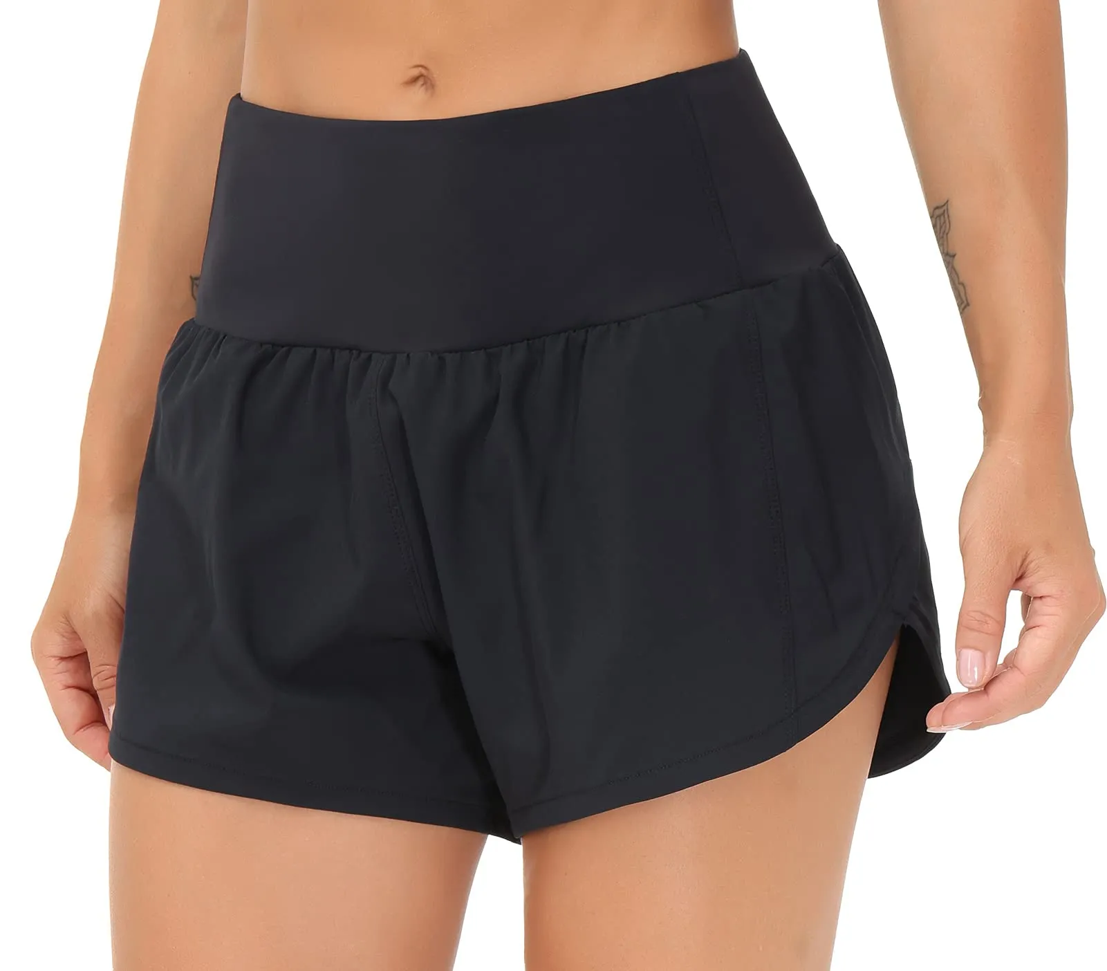 THE GYM PEOPLE Womens High Waisted Running Shorts Quick Dry Athletic Workout Shorts with Mesh Liner Zipper Pockets