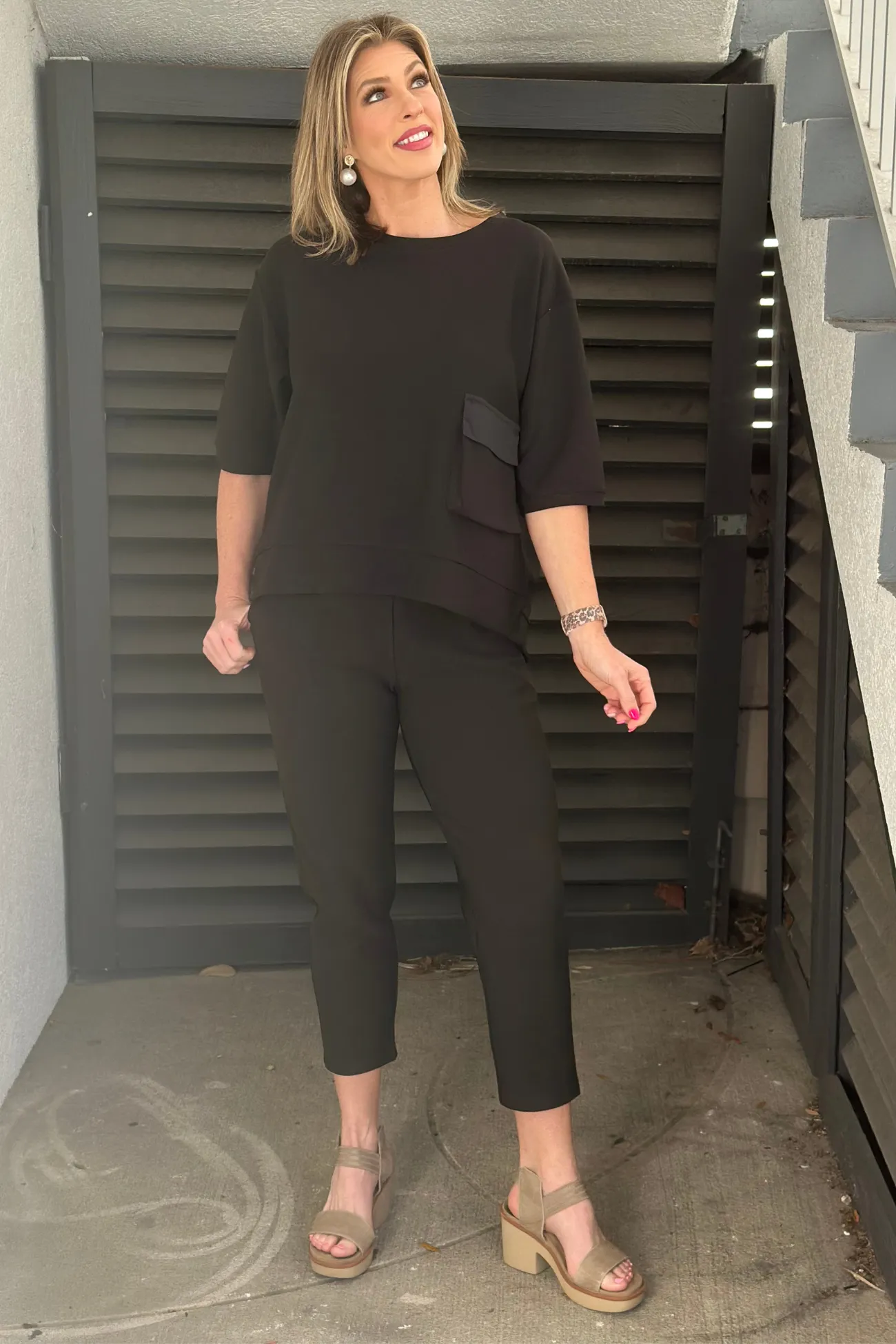 The Saint Johns Knit Black Crepe Top