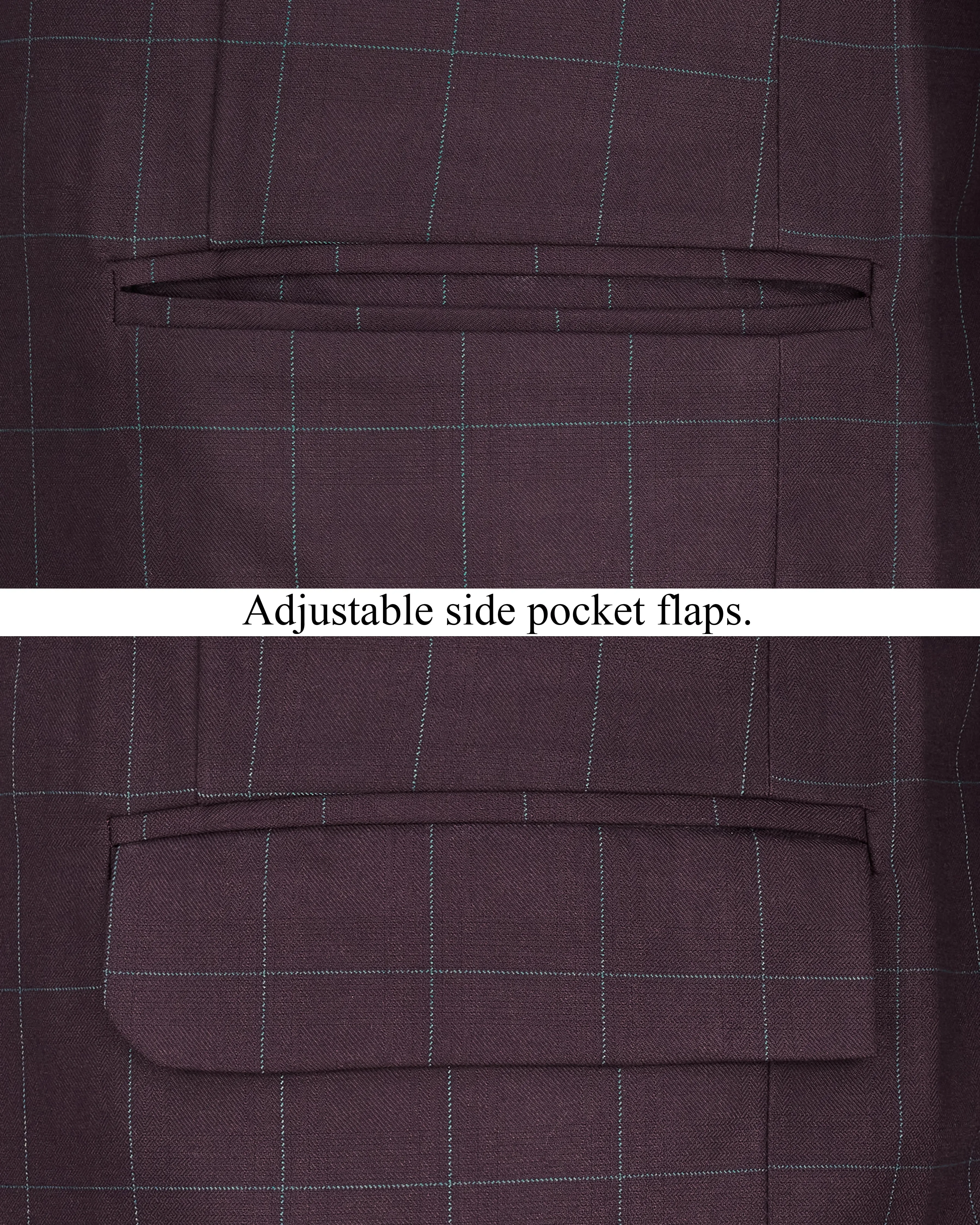 Thunder Maroon Windowpane Cross Buttoned Bandhgala Blazer