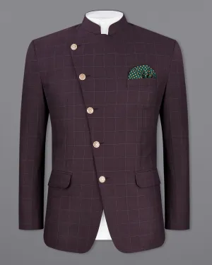 Thunder Maroon Windowpane Cross Buttoned Bandhgala Blazer