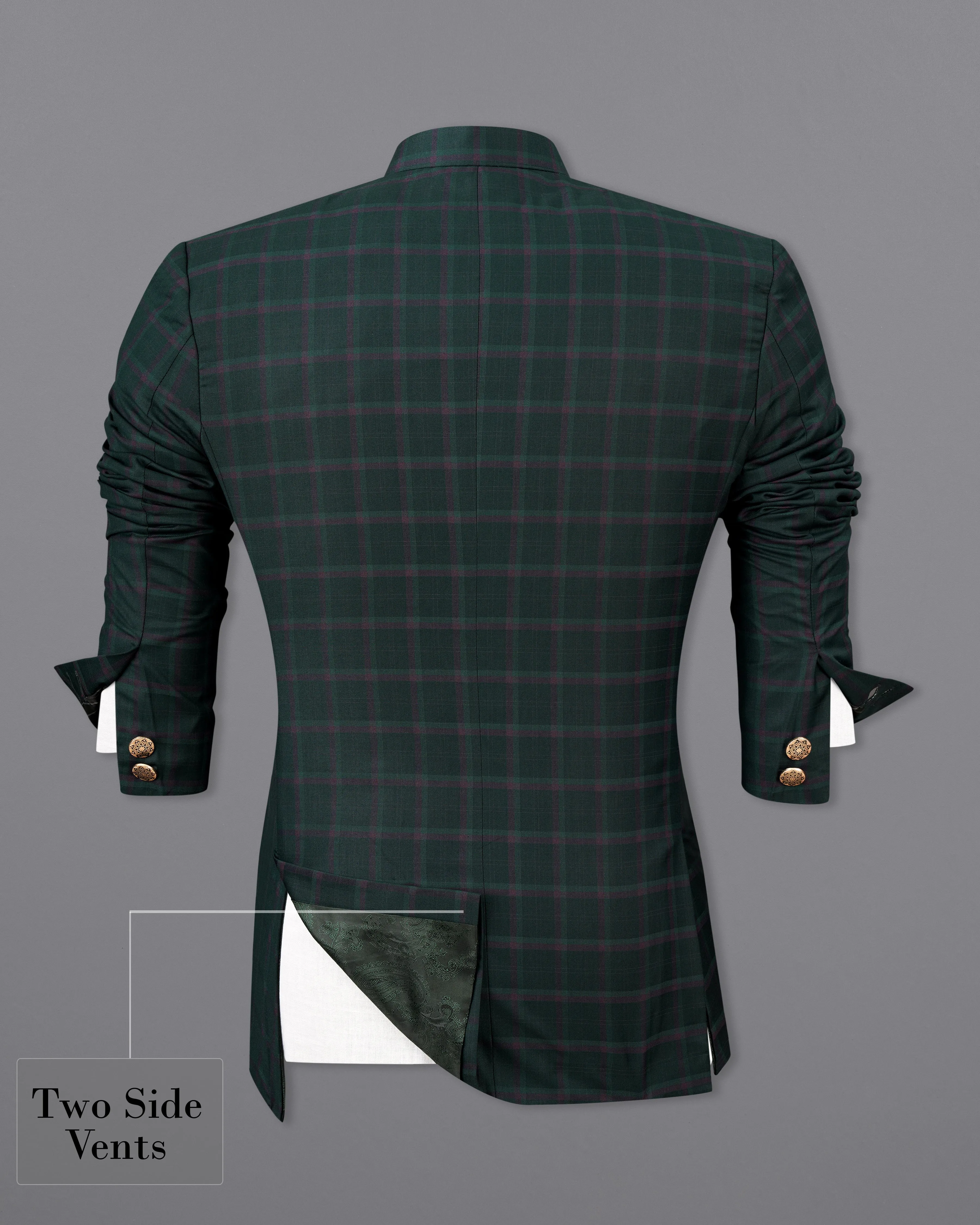Timber Green Plaid Cross-Buttoned Bandhgala Blazer