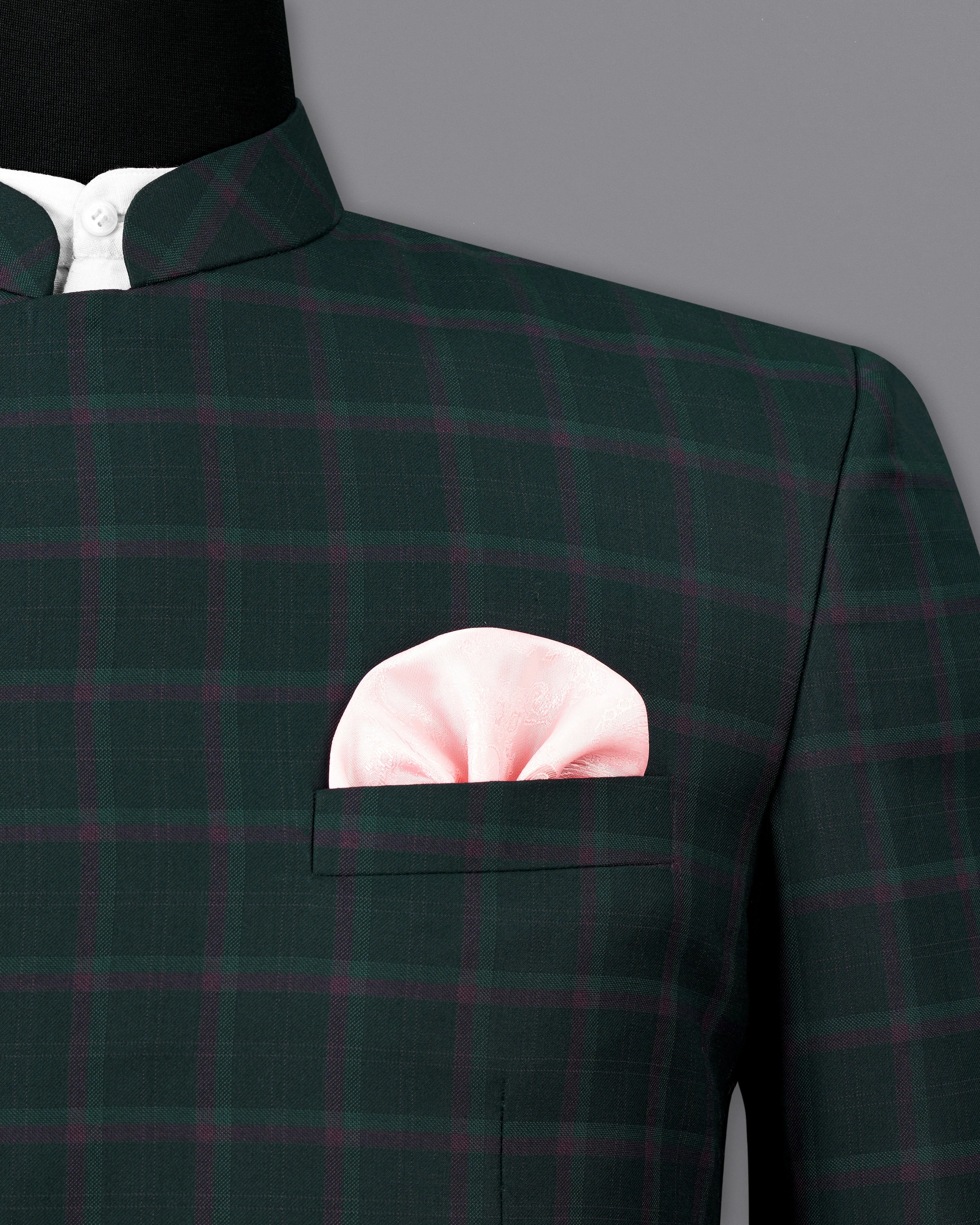 Timber Green Plaid Cross-Buttoned Bandhgala Blazer