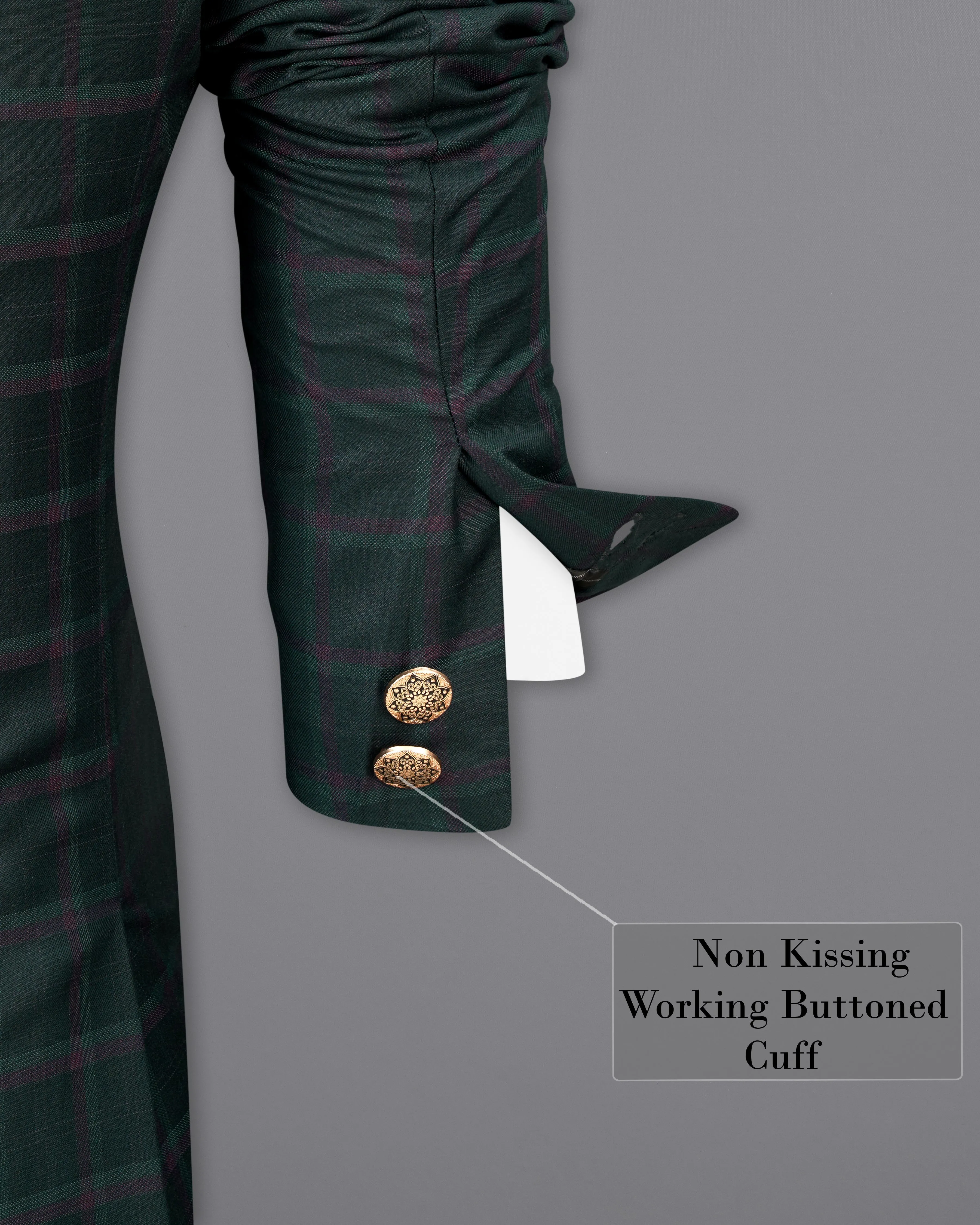 Timber Green Plaid Cross-Buttoned Bandhgala Blazer