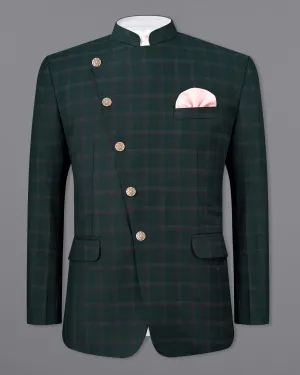 Timber Green Plaid Cross-Buttoned Bandhgala Blazer