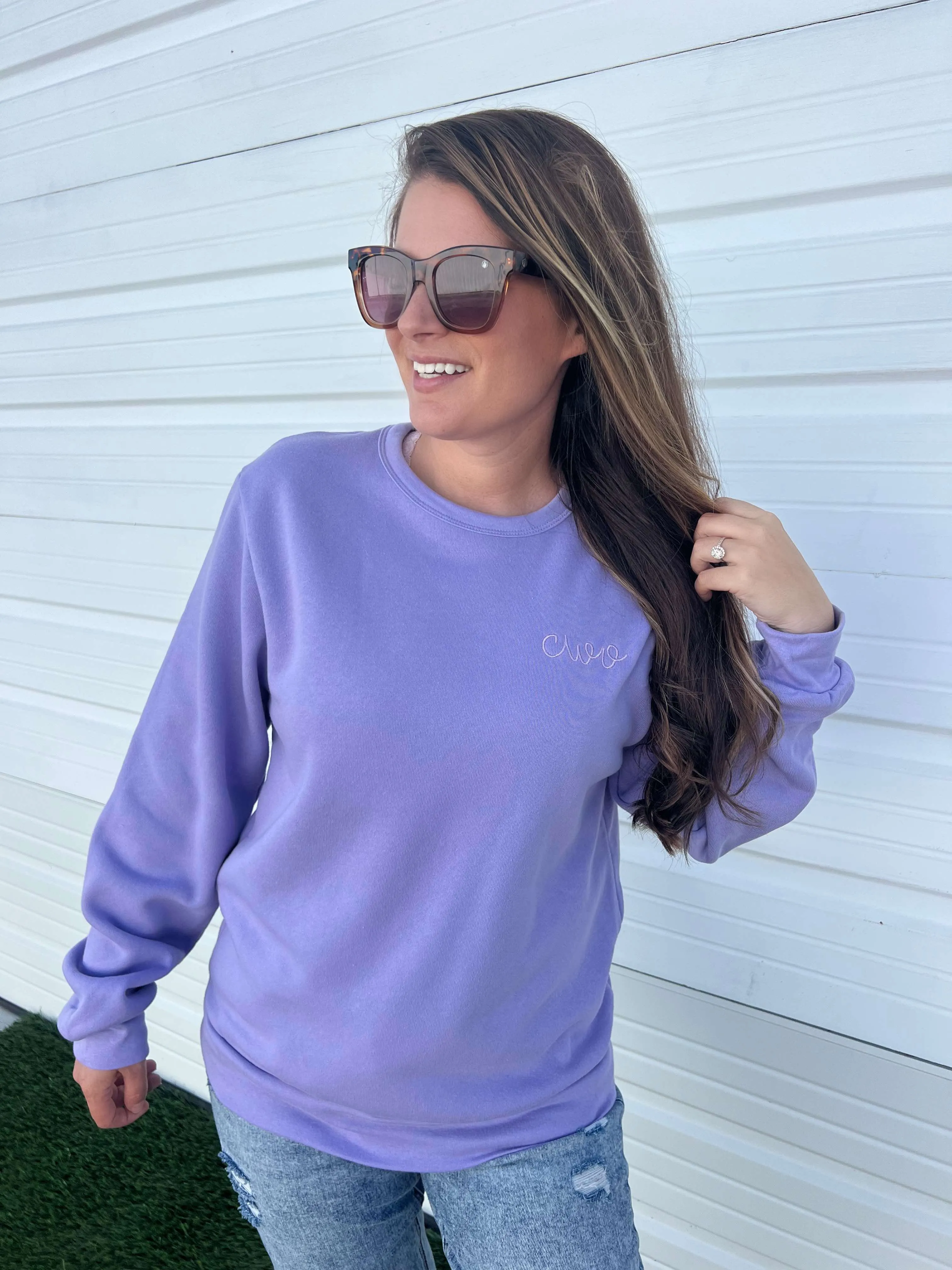 Tonal Custom Script Initial Embroidered Sweatshirt by Prep Obsessed (Ships in 3 Weeks)