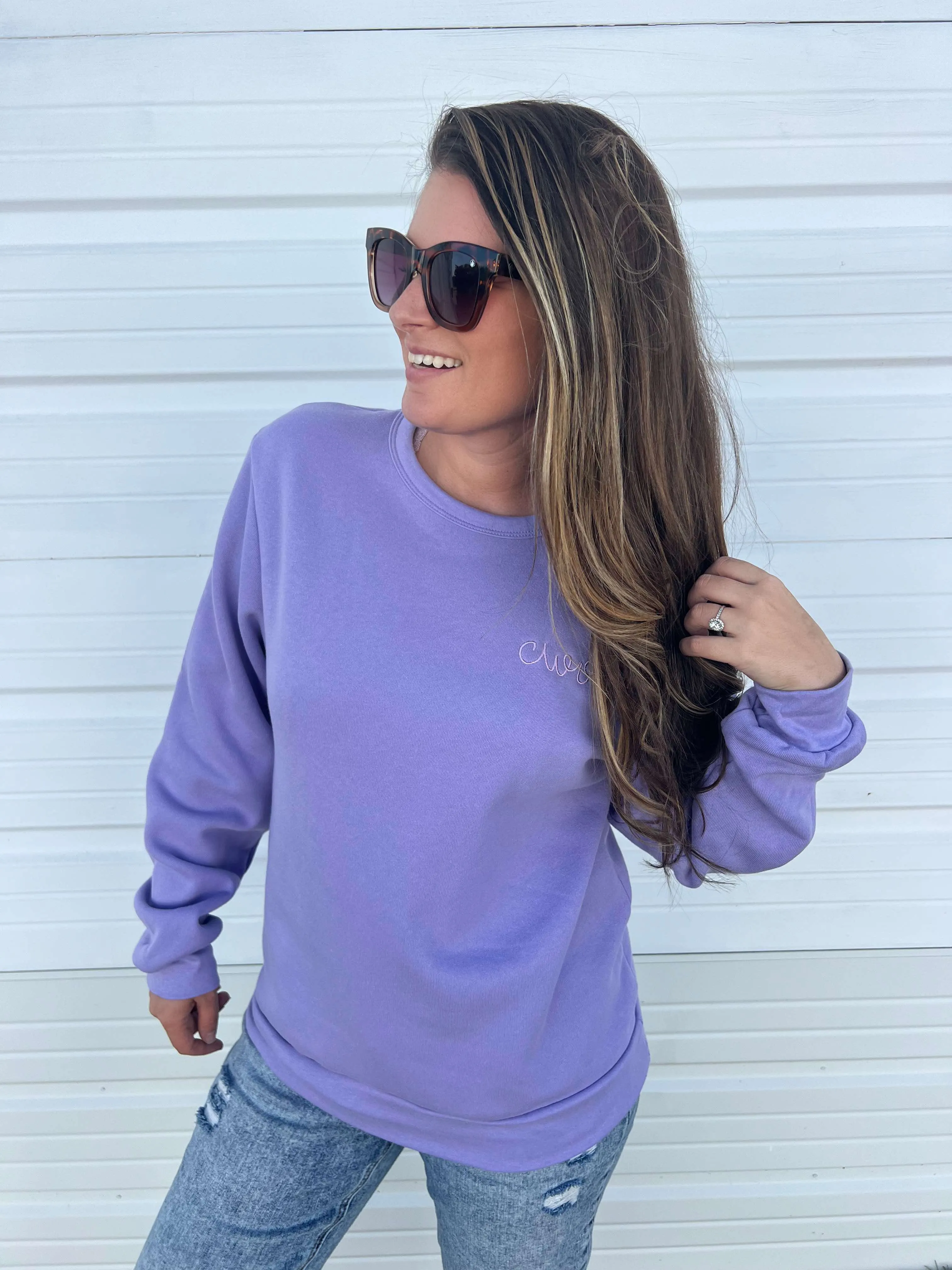 Tonal Custom Script Initial Embroidered Sweatshirt by Prep Obsessed (Ships in 3 Weeks)