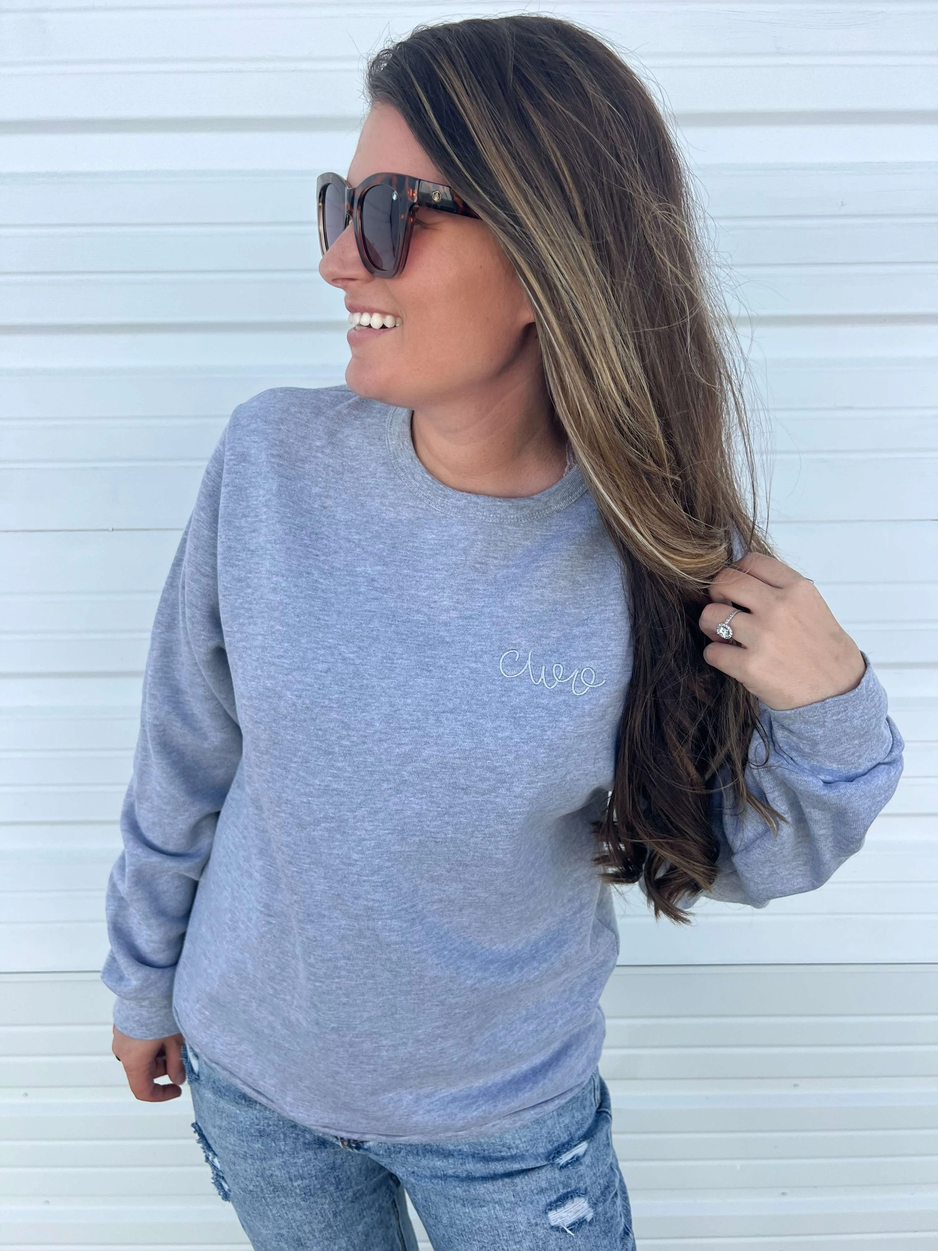Tonal Custom Script Initial Embroidered Sweatshirt by Prep Obsessed (Ships in 3 Weeks)