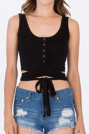 TOSS UP WRAP CROP TOP BLACK
