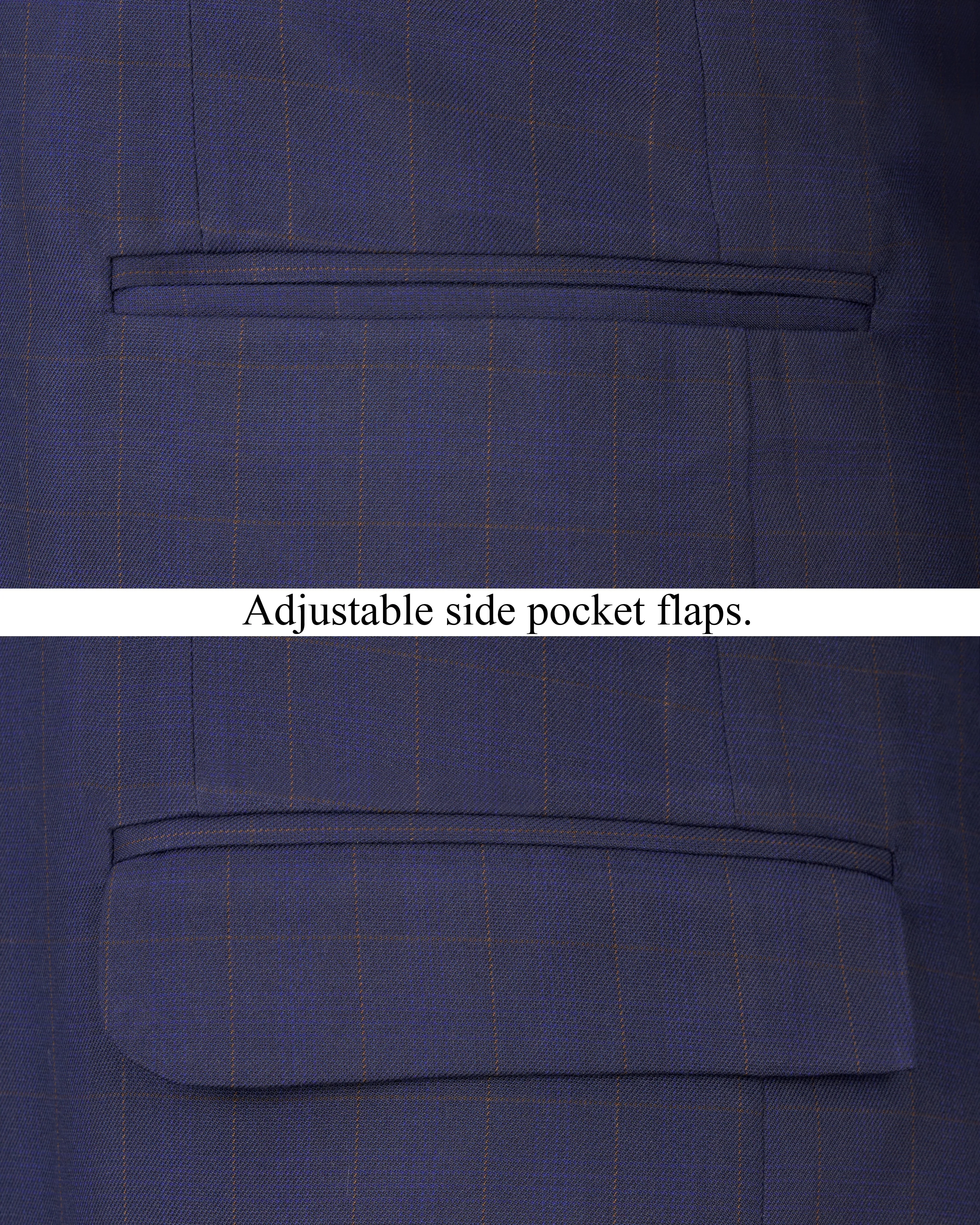 Tuna Blue Windowpane Cross Buttoned Bandhgaala Blazer