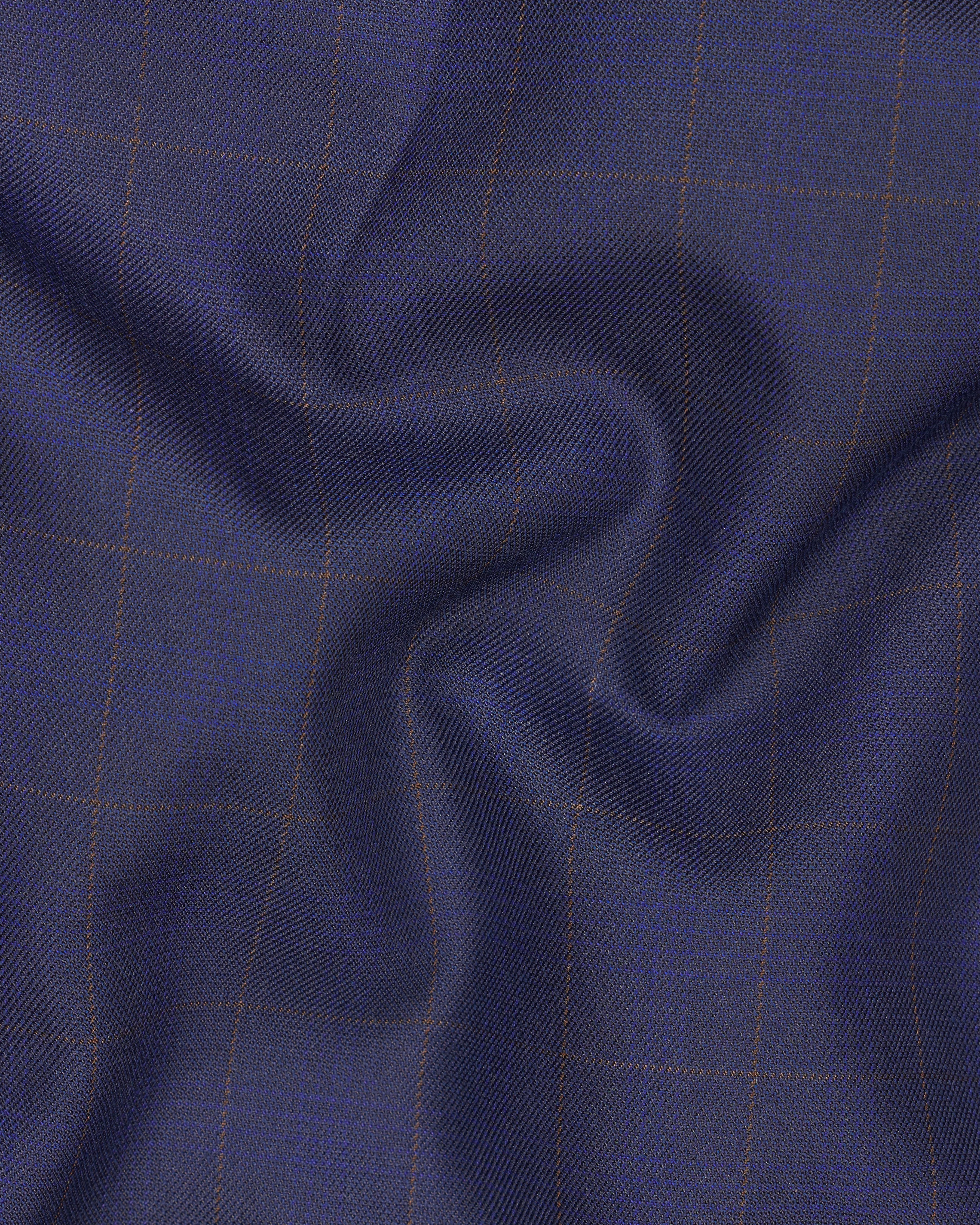 Tuna Blue Windowpane Cross Buttoned Bandhgaala Blazer