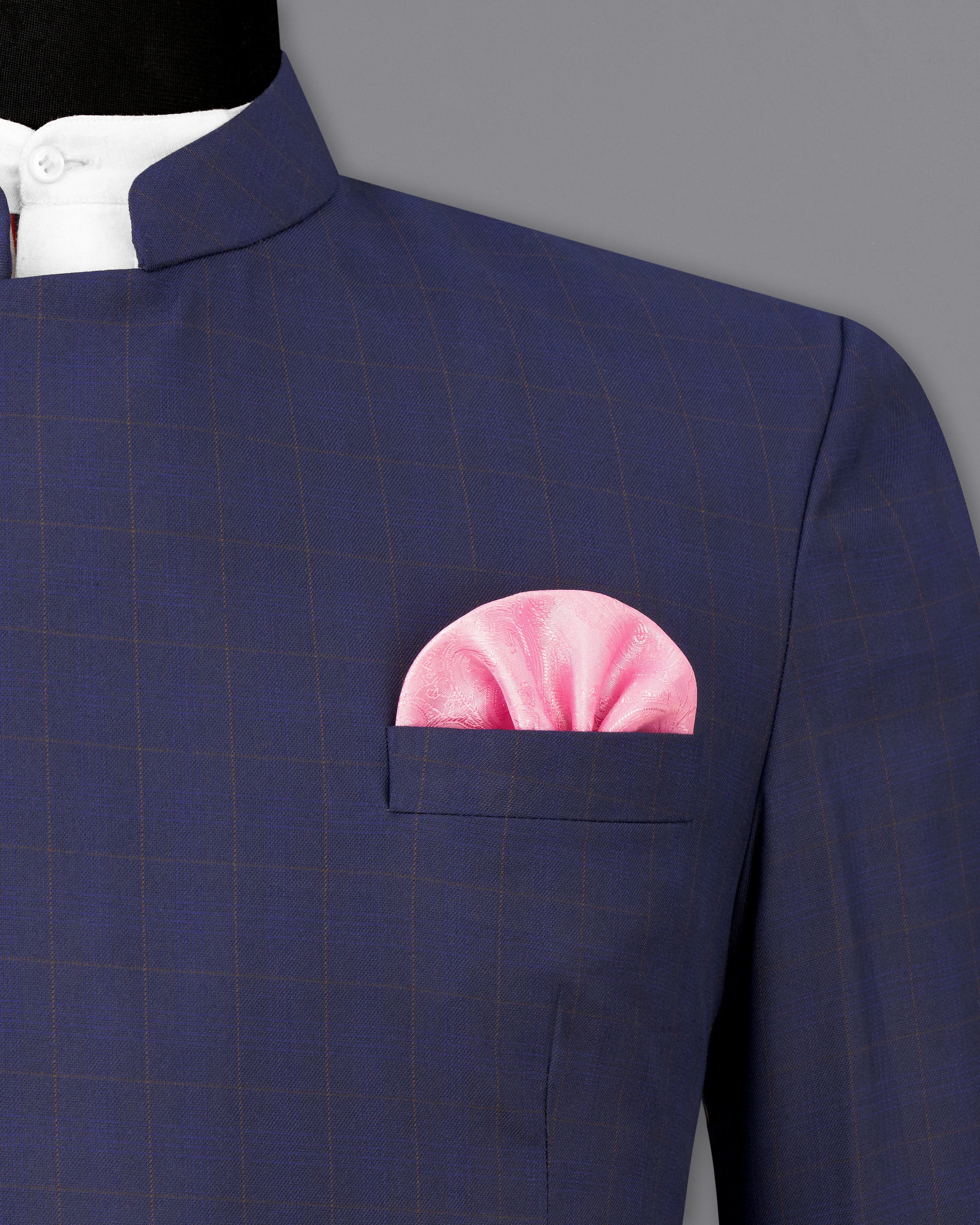 Tuna Blue Windowpane Cross Buttoned Bandhgaala Blazer