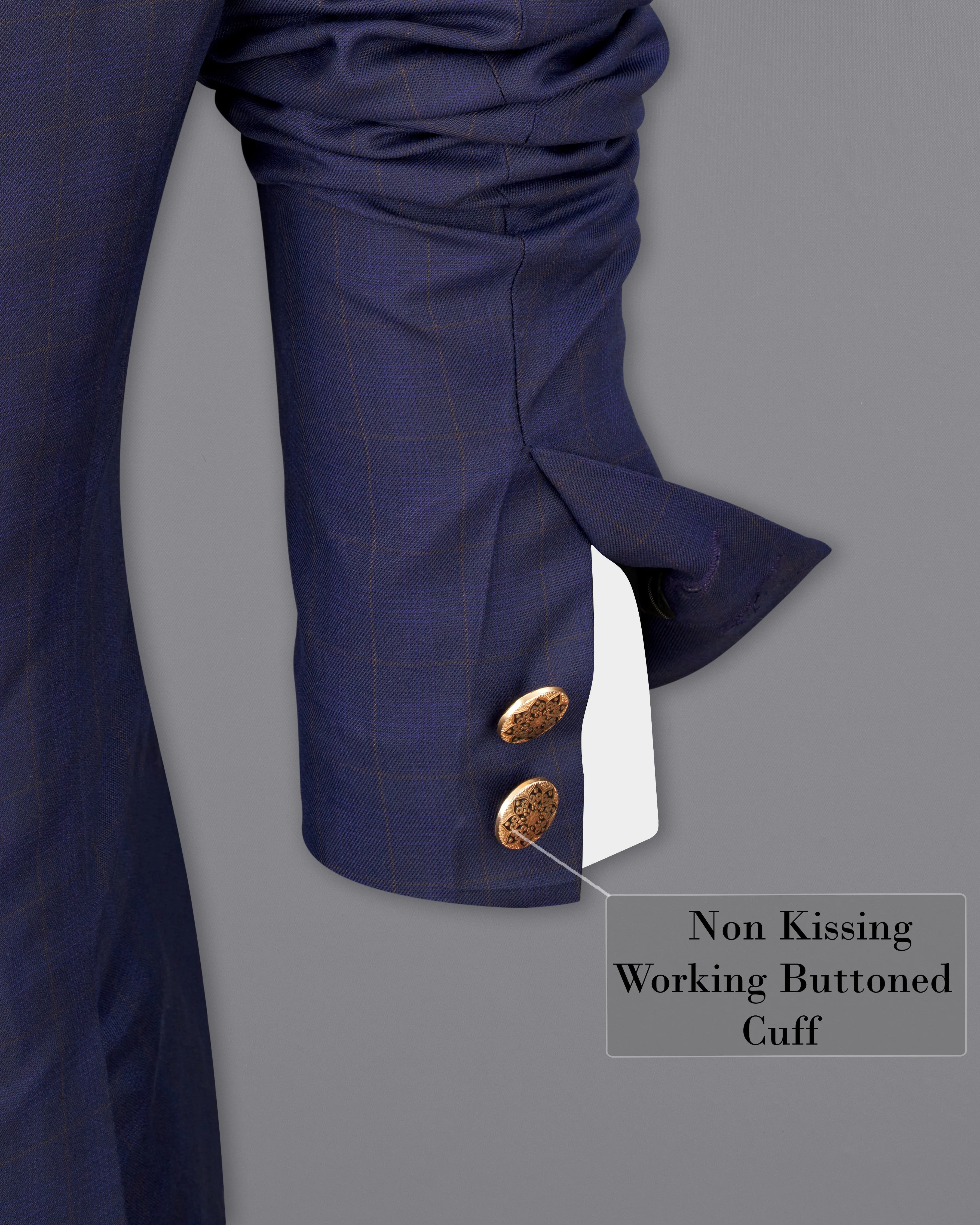 Tuna Blue Windowpane Cross Buttoned Bandhgaala Blazer