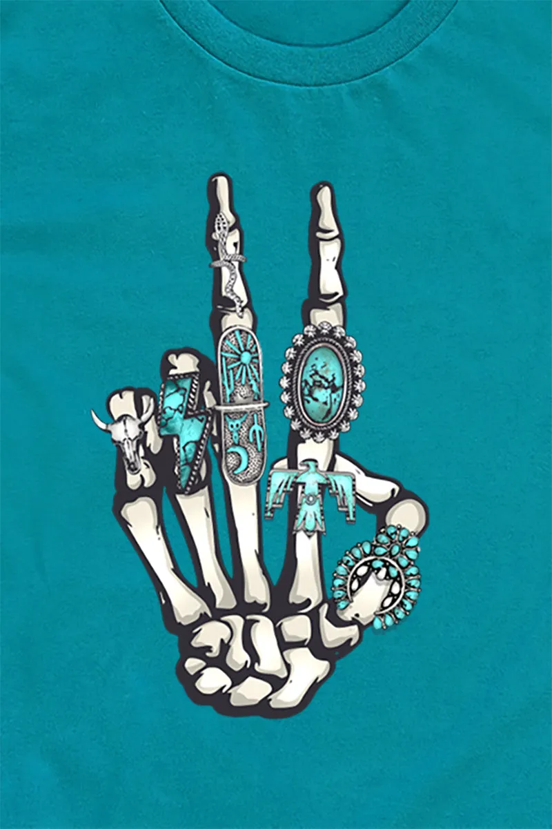 Turquoise Stacked Skeleton Short Sleeve Relaxed Fit T-Shirt