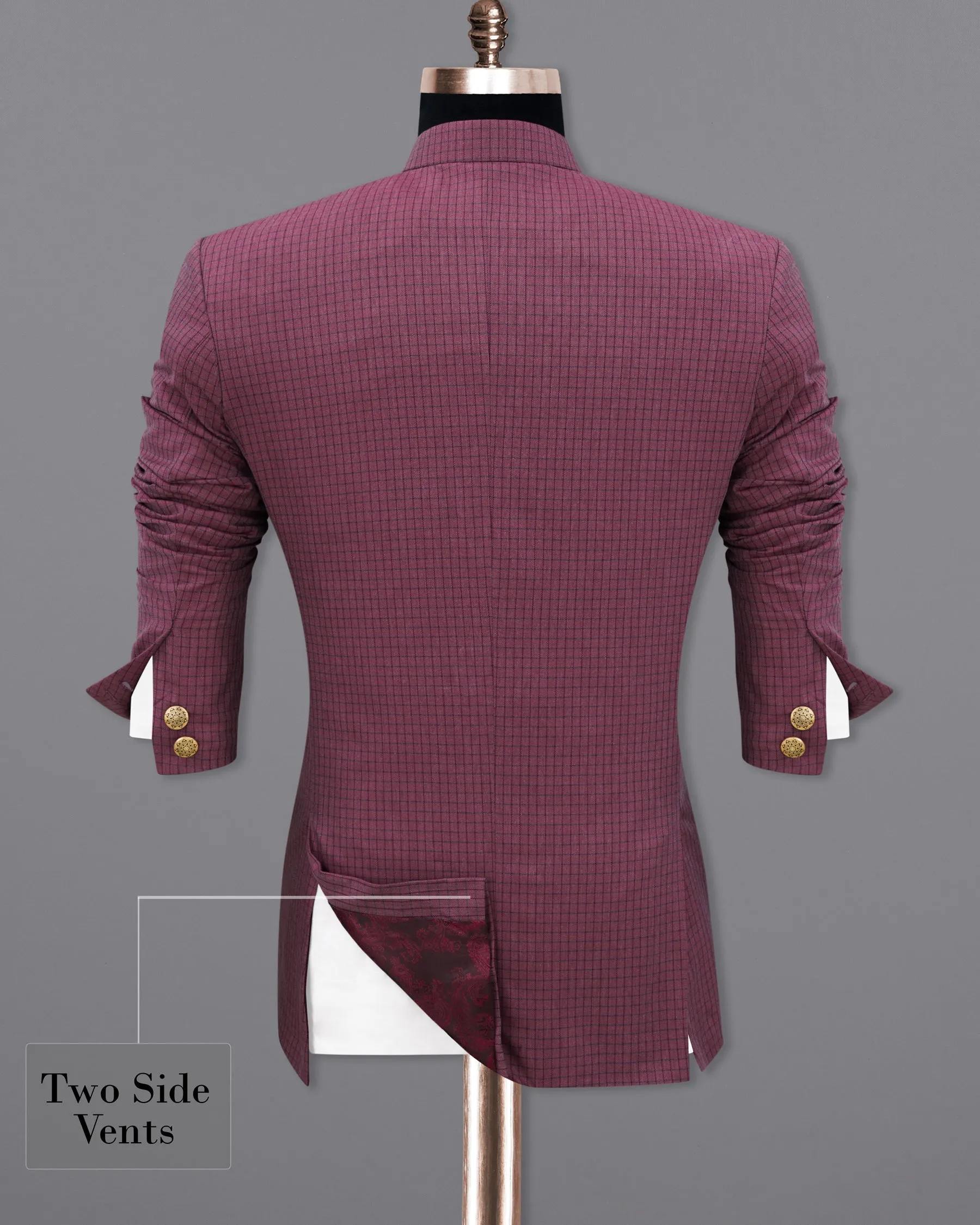 Tuscan Pink Gingham Premium Cotton Bandhgala Designer Blazer