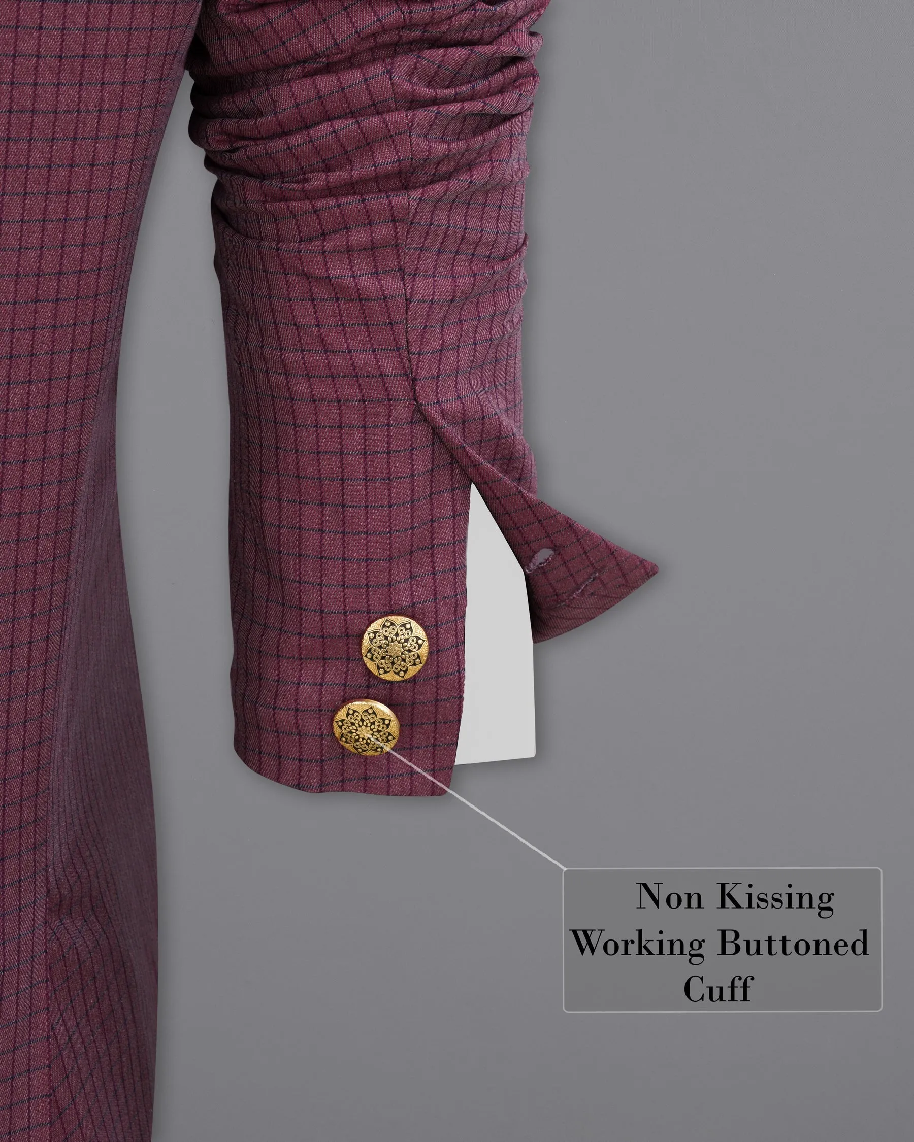 Tuscan Pink Gingham Premium Cotton Bandhgala Designer Blazer