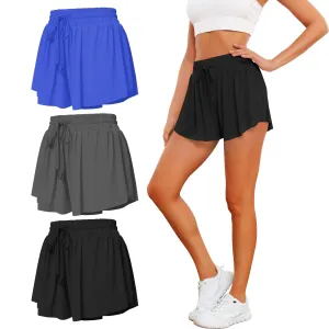 TYCTOS 2 in 1 Flowy Athletic Shorts for Women Gym Athletic Shorts for Women Pack Double Layer Butterfly Shorts for Women 3 Pack：Black&Dark Grey&Royal Small