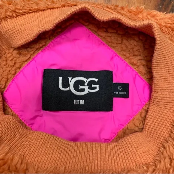 UGG Niko Sherpa / Fleece Crewneck Pullover Sweater Orange / Pink size XS