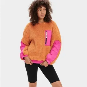 UGG Niko Sherpa / Fleece Crewneck Pullover Sweater Orange / Pink size XS