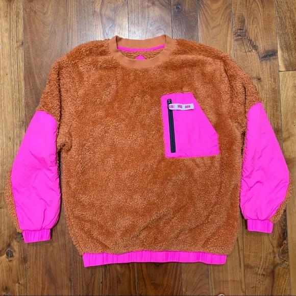 UGG Niko Sherpa / Fleece Crewneck Pullover Sweater Orange / Pink size XS