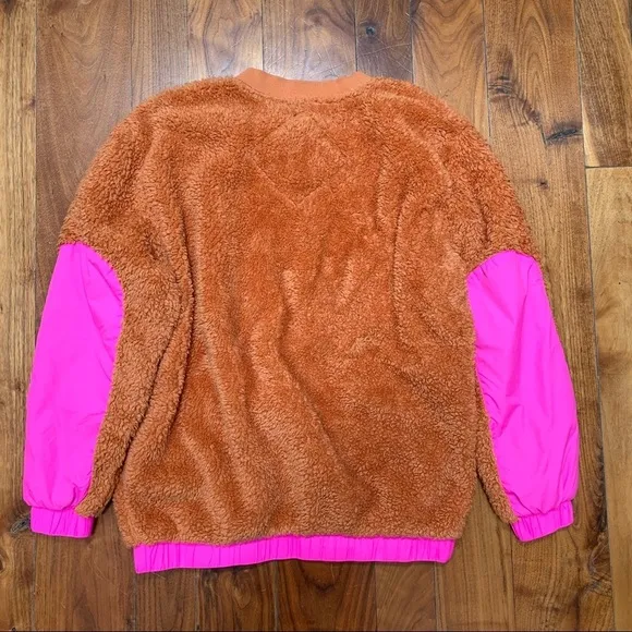 UGG Niko Sherpa / Fleece Crewneck Pullover Sweater Orange / Pink size XS