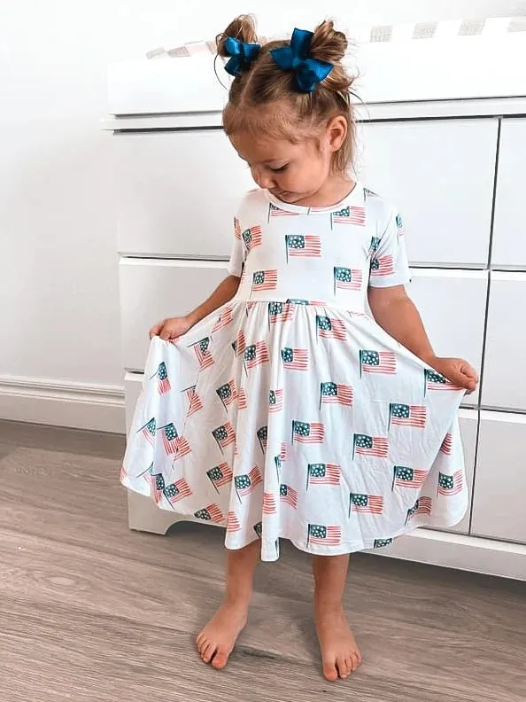USA FLAG | Bamboo toddler retro twirl dress- FINAL SALE