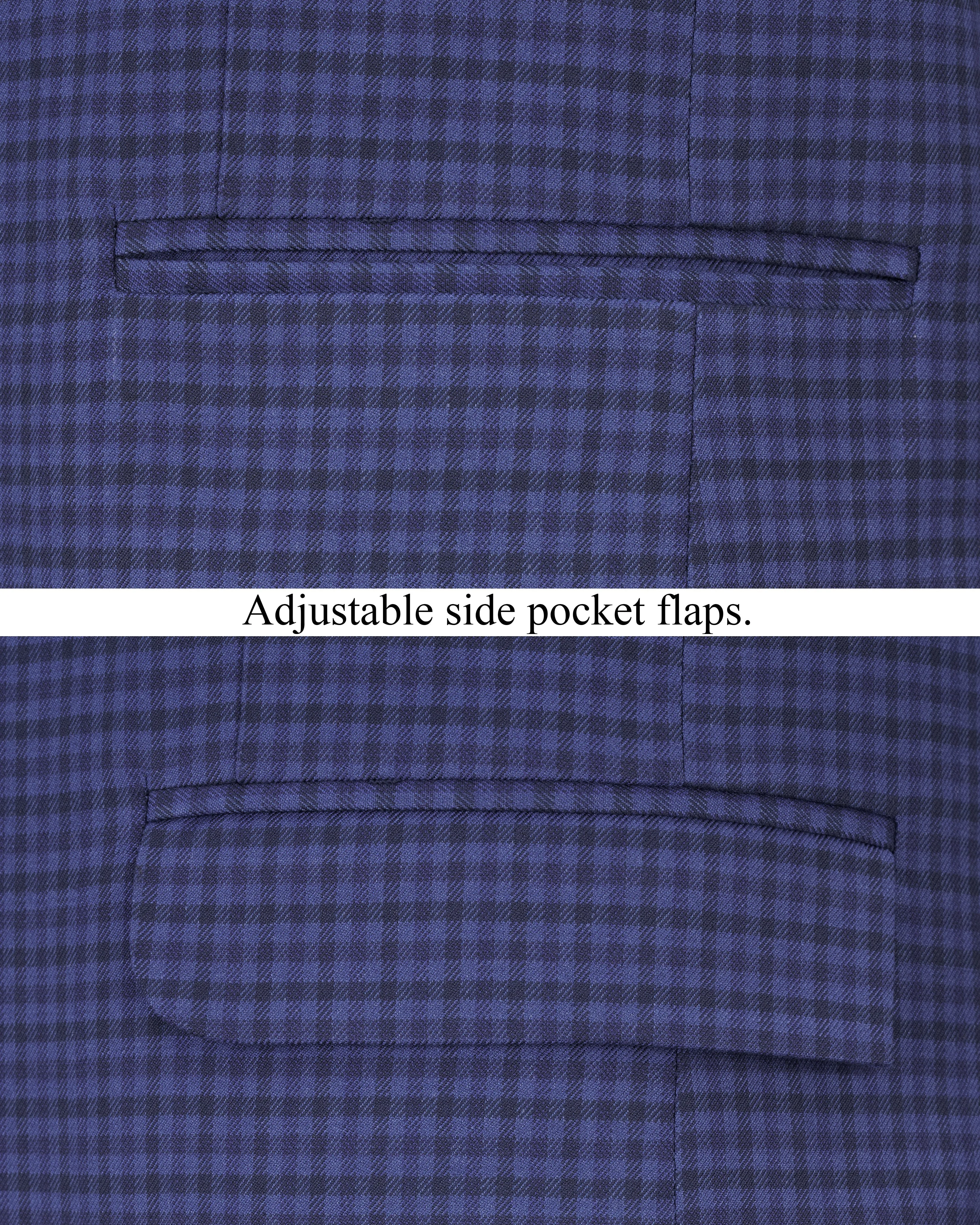 Victoria Blue Gingham Checkered Bandhgala Blazer