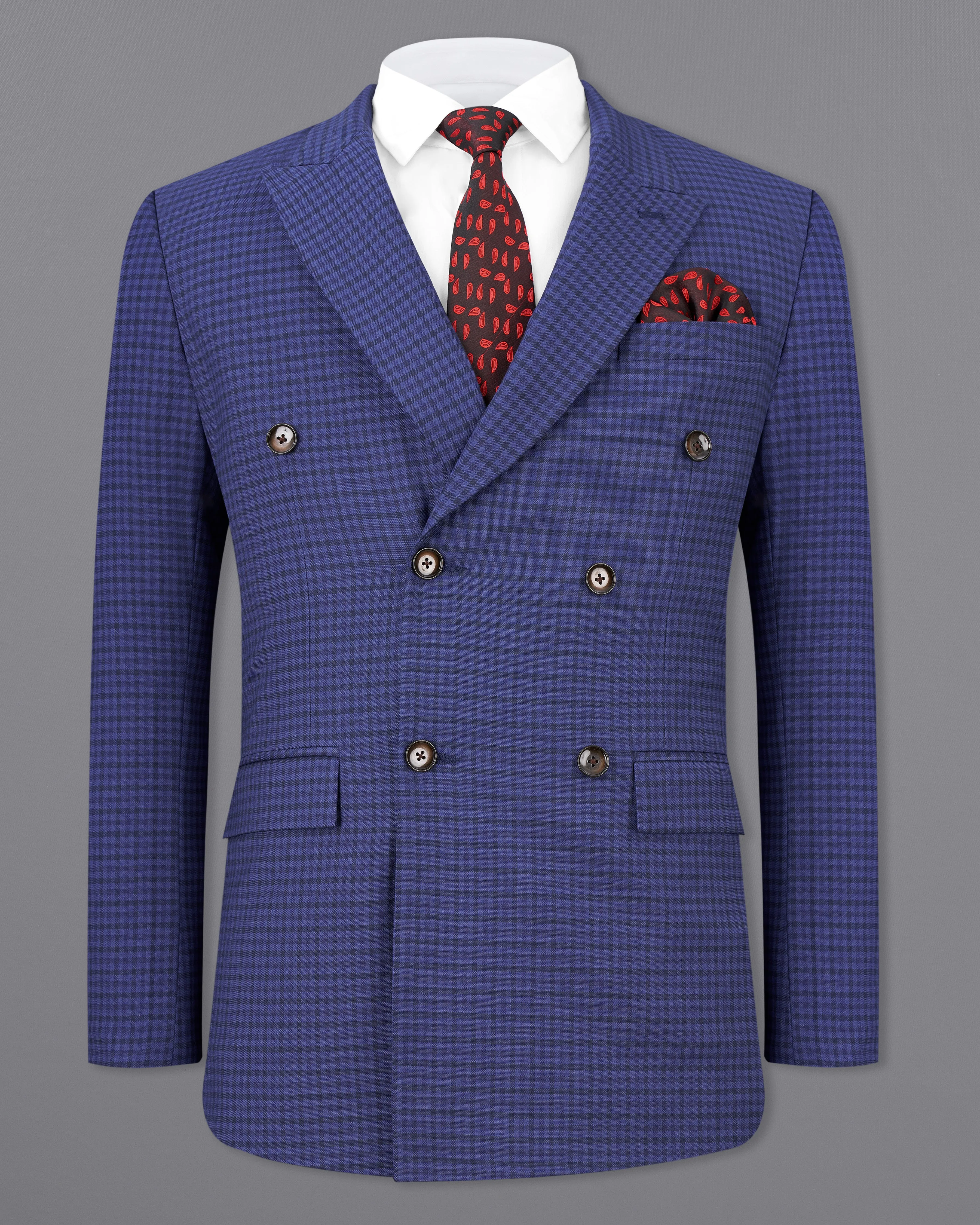 Victoria Blue Gingham Checkered Double Breasted Blazer