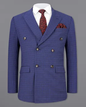 Victoria Blue Gingham Checkered Double Breasted Blazer