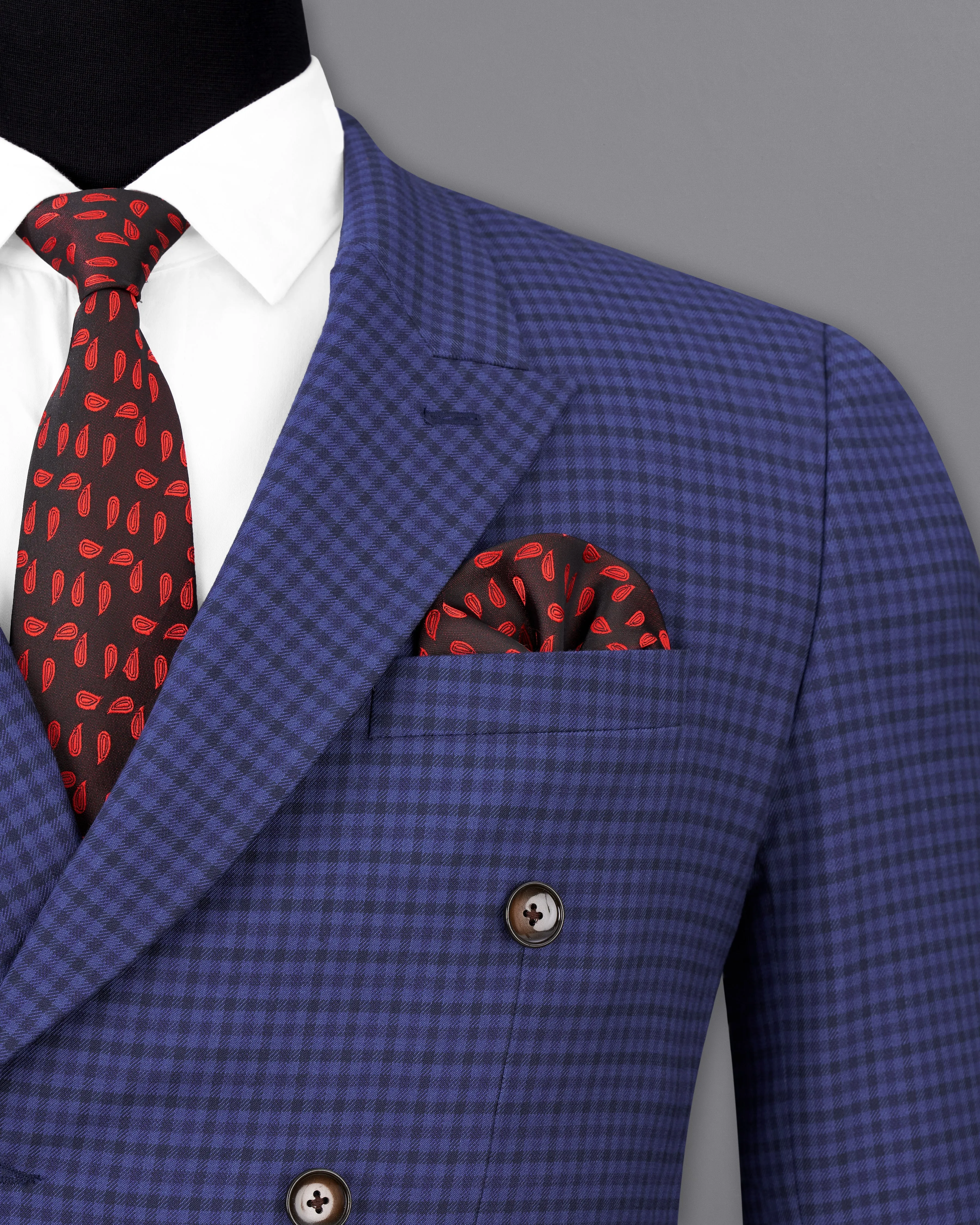 Victoria Blue Gingham Checkered Double Breasted Blazer