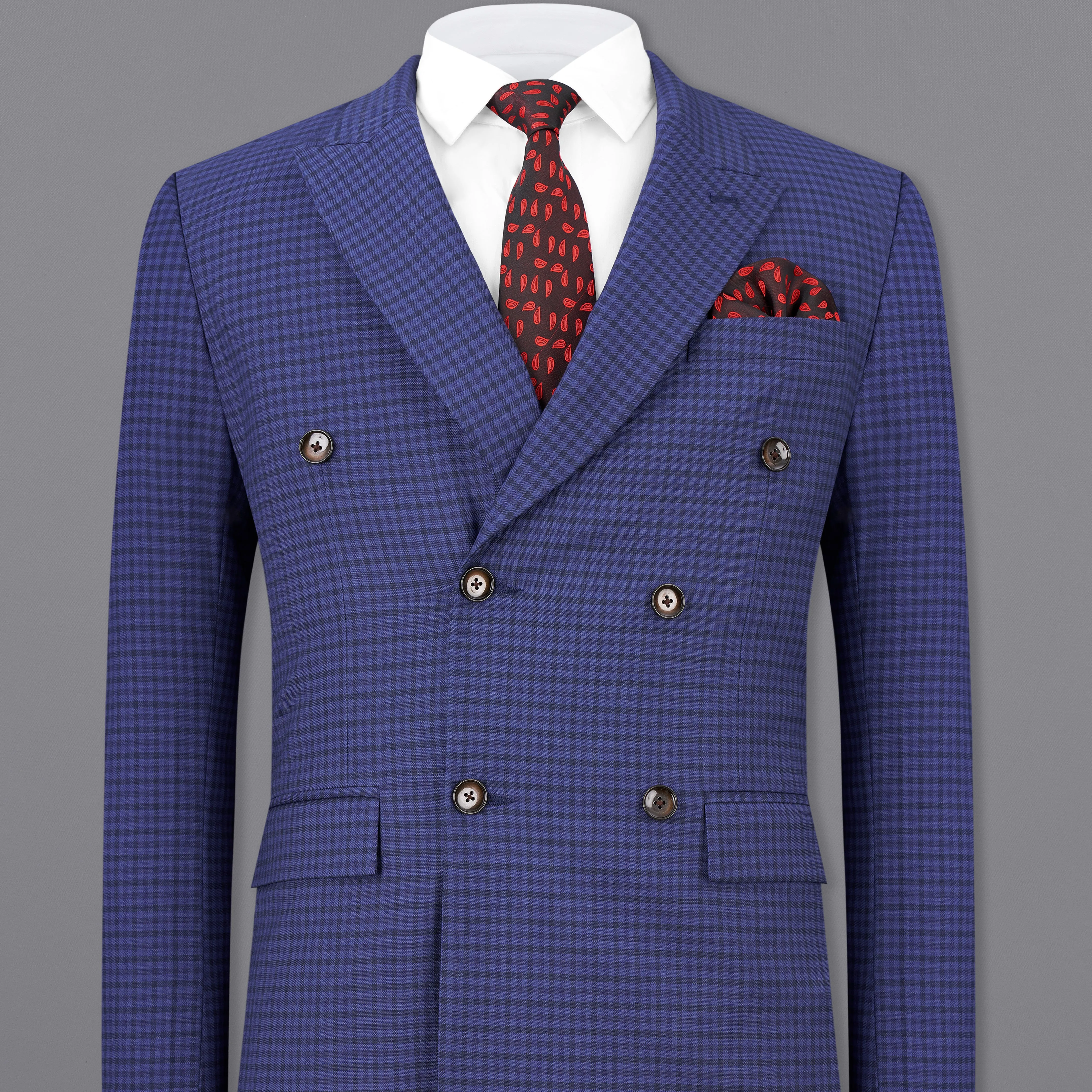 Victoria Blue Gingham Checkered Double Breasted Blazer