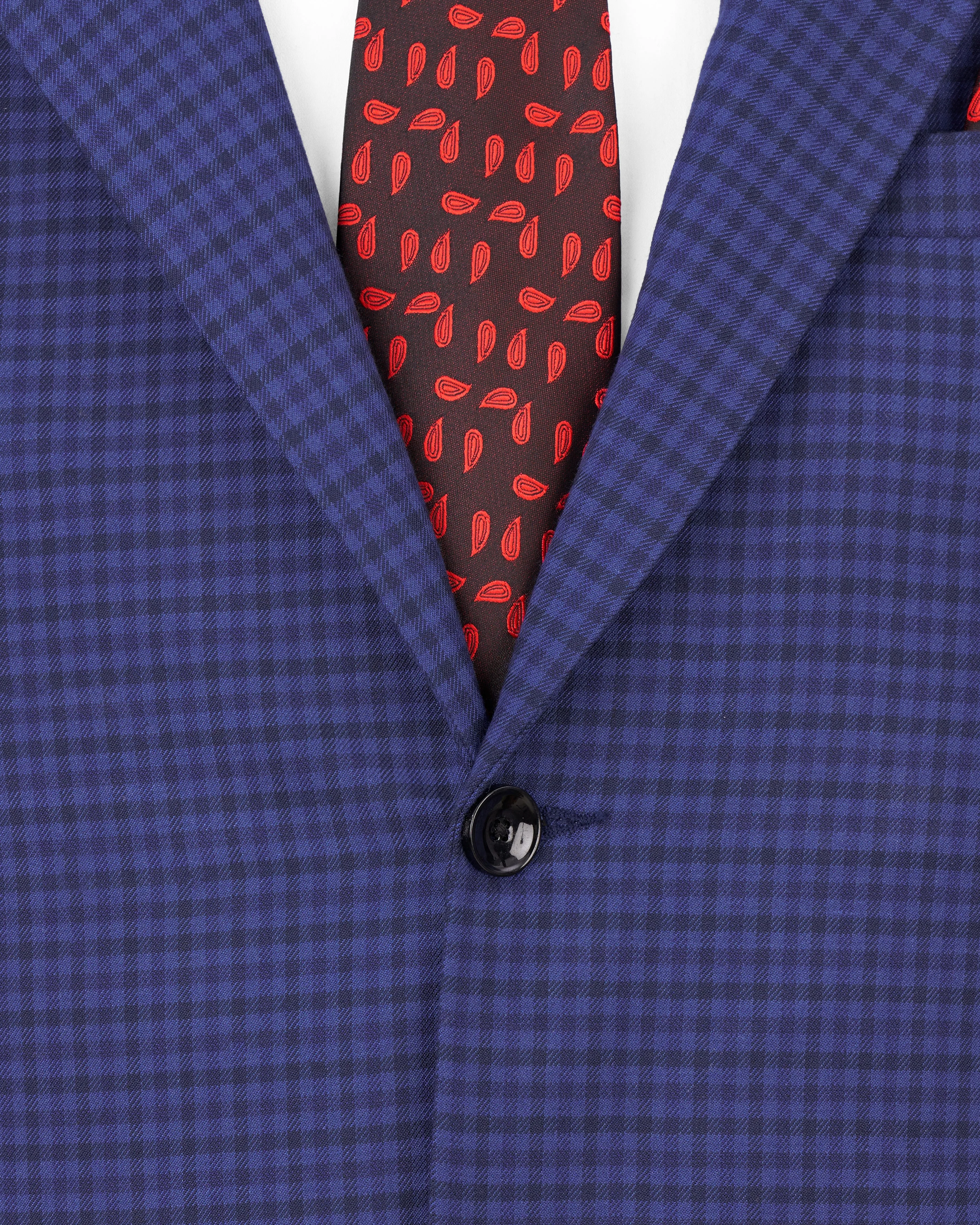 Victoria Blue Gingham Checkered Single Breasted Blazer