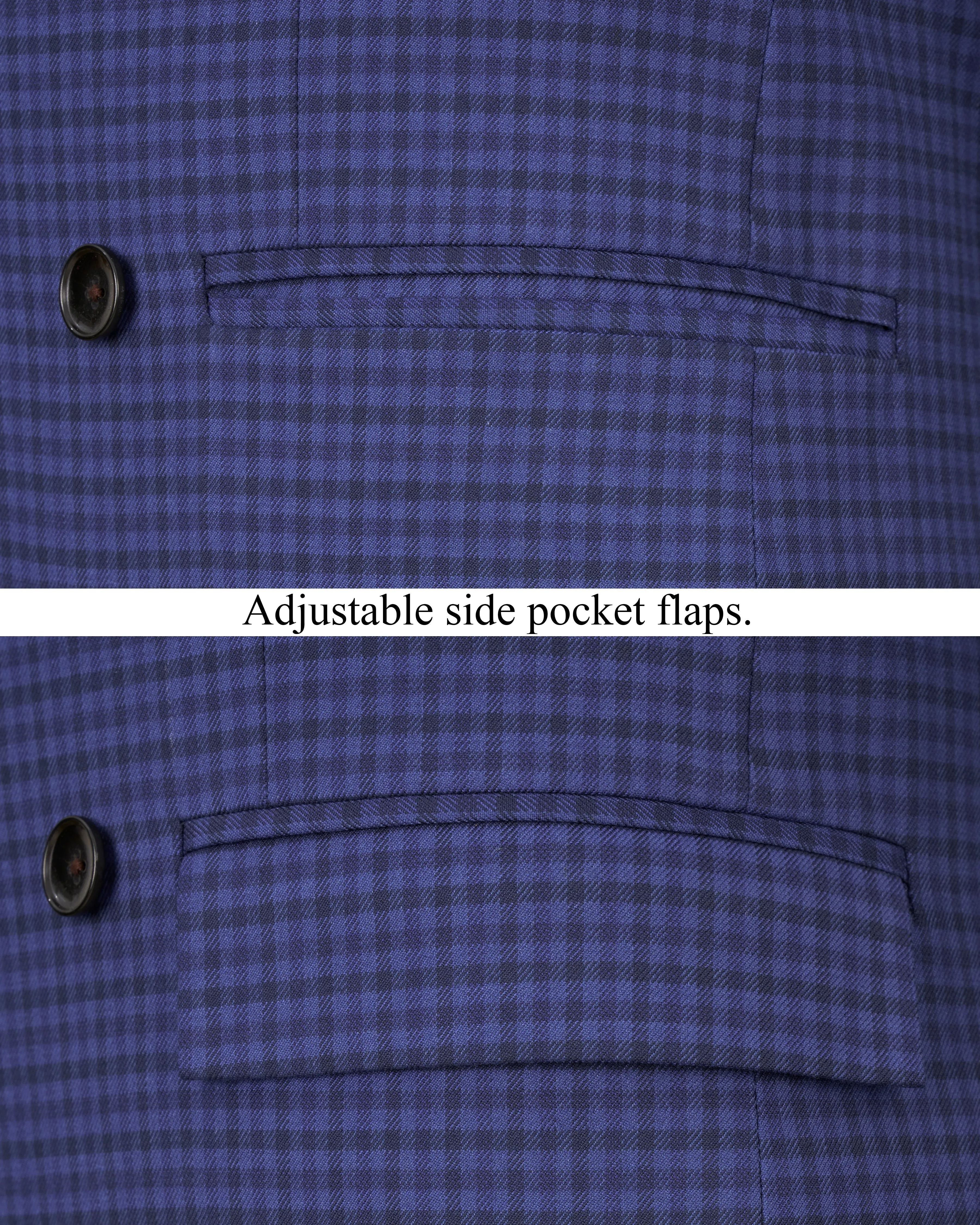 Victoria Blue Gingham Checkered Single Breasted Blazer
