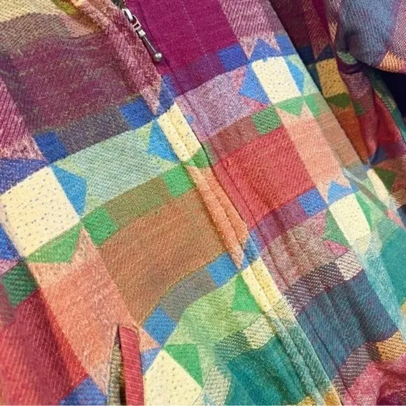 Vintage Angelique Patchwork Style Unique Plaid Western Cotton Chore Zip Jacket