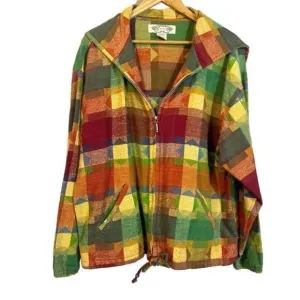 Vintage Angelique Patchwork Style Unique Plaid Western Cotton Chore Zip Jacket
