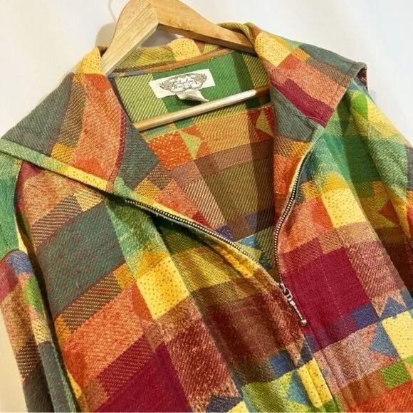 Vintage Angelique Patchwork Style Unique Plaid Western Cotton Chore Zip Jacket