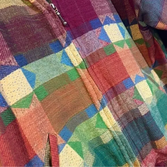Vintage Angelique Patchwork Style Unique Plaid Western Cotton Chore Zip Jacket