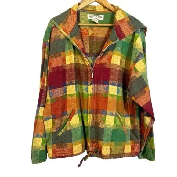 Vintage Angelique Patchwork Style Unique Plaid Western Cotton Chore Zip Jacket