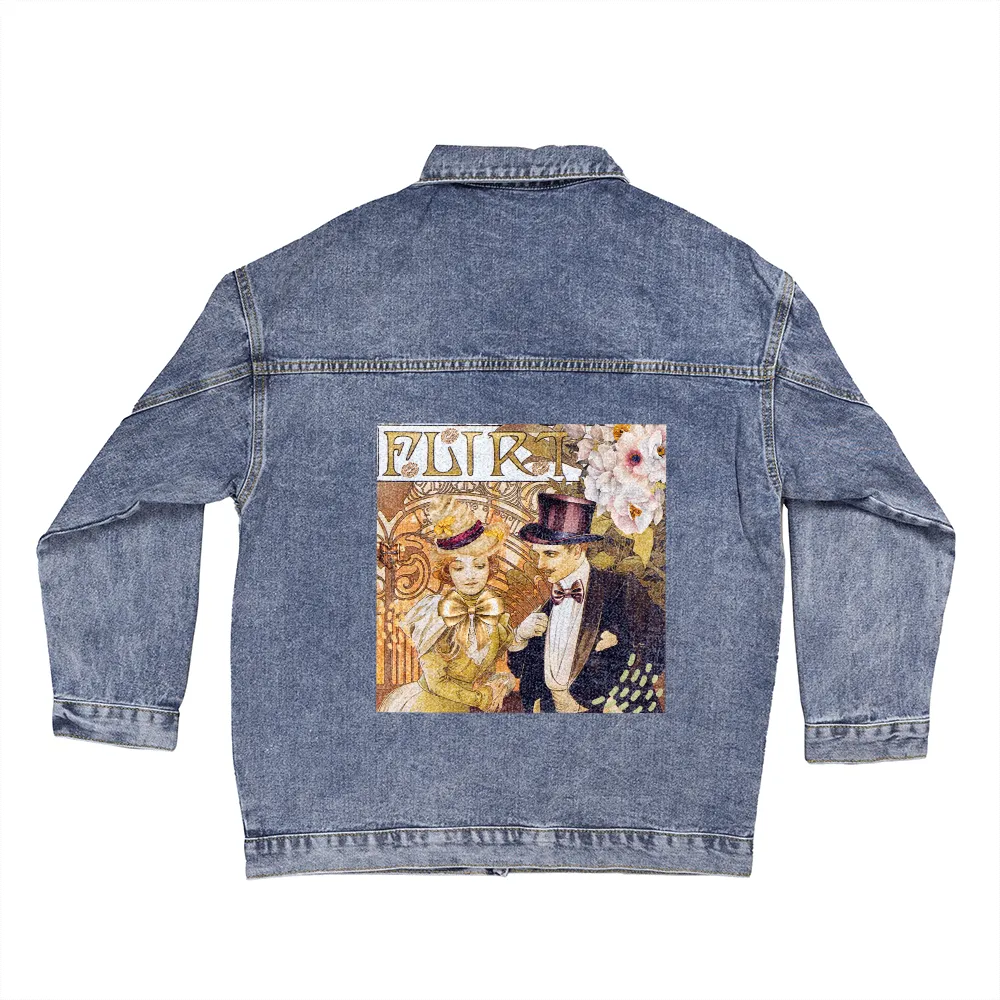Vintage Couple Flirting Oversized Women's DTG Denim Jacket