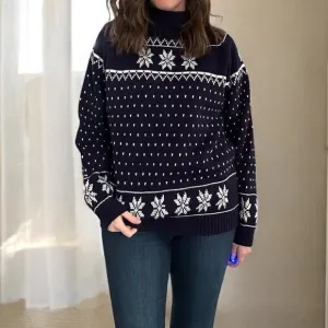 Vintage Cozy Cabincore Fair Isle Knit Snow Flake Granny Chic Sweater XL Navy