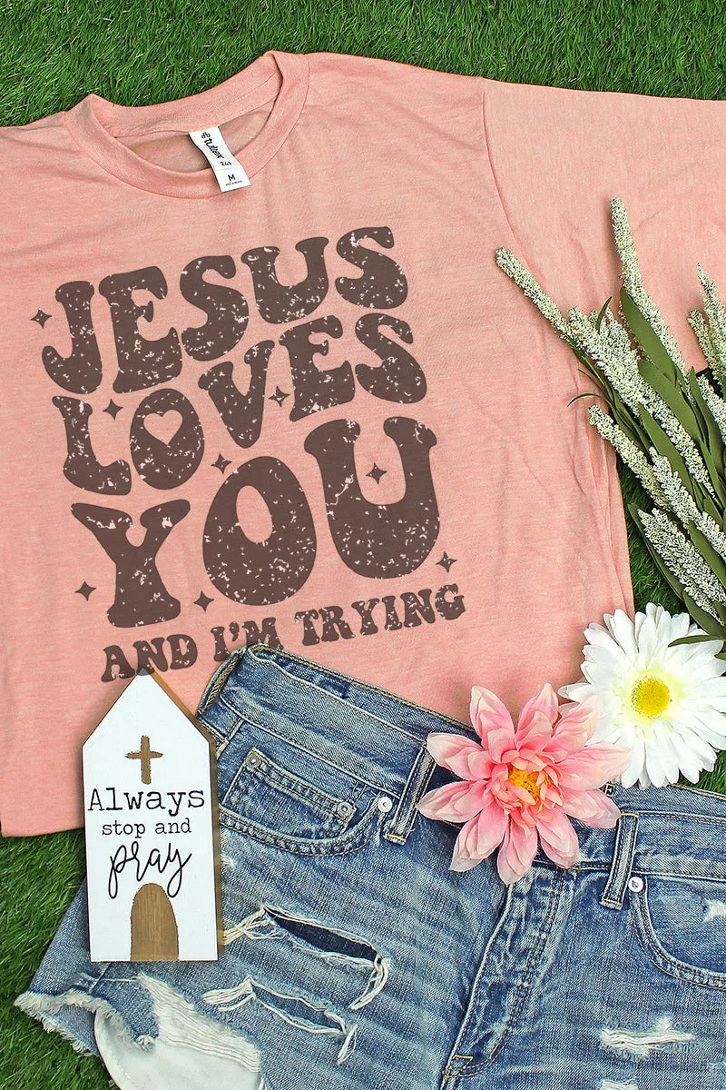 Vintage Jesus Loves You Unisex Poly-Rich Blend Tee