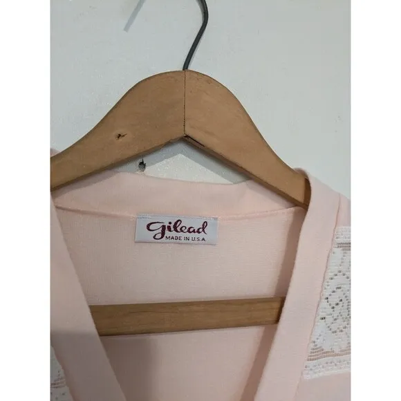 Vintage Nos M GILEAD Soft PINK Brushed Long Nightgown Lace S