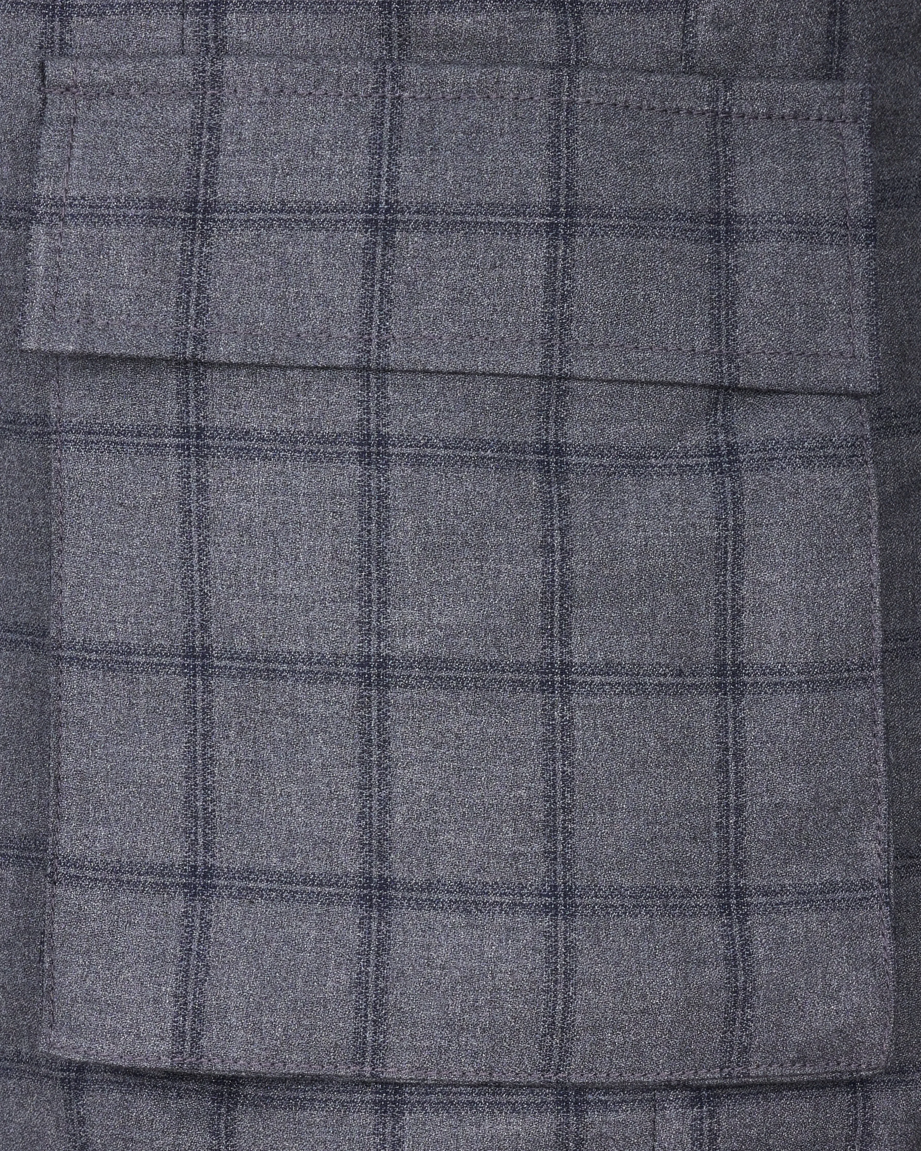 Wenge Gray Windowpane Double Breasted Designer Blazer with Belt Closure