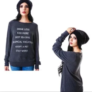 WILDFOX New Years Resolutions Statement Sweatshirt NWT, M