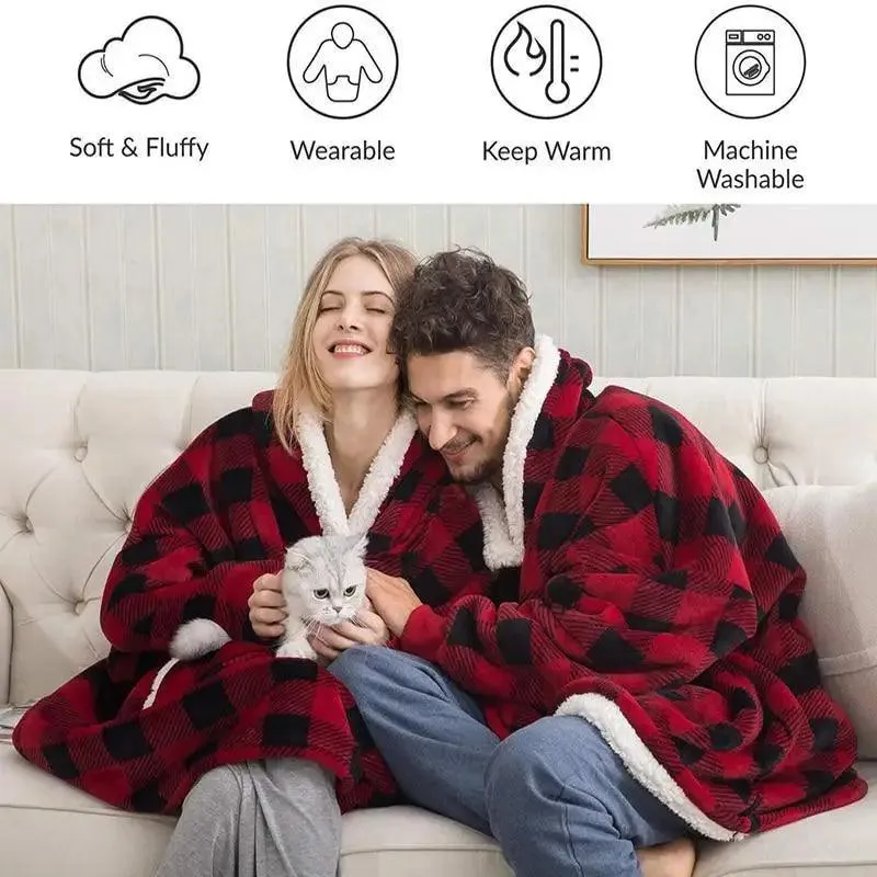 Winter Oversized Wearable Blanket Women Hoodies Sweatshirt TV Blanket With Sleeves Pullover Warm Soft Unisex Hoody Comfortable Sweatshirts For Autumn