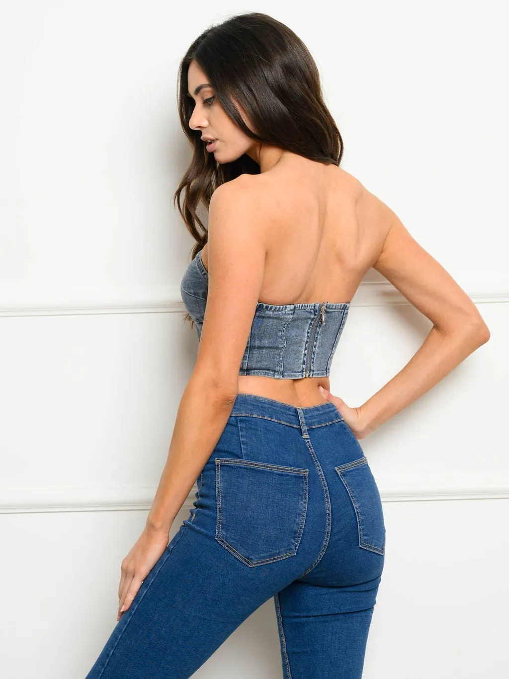 WOMEN'S DENIM BANDANA CROP TOP
