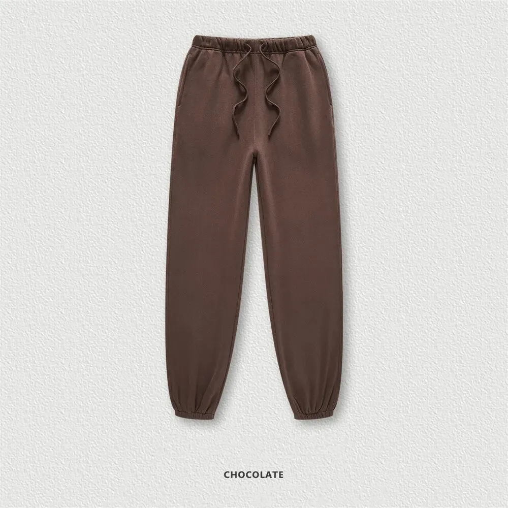 ZODF Retro Loose Solid Warm Fleece Sweatpants